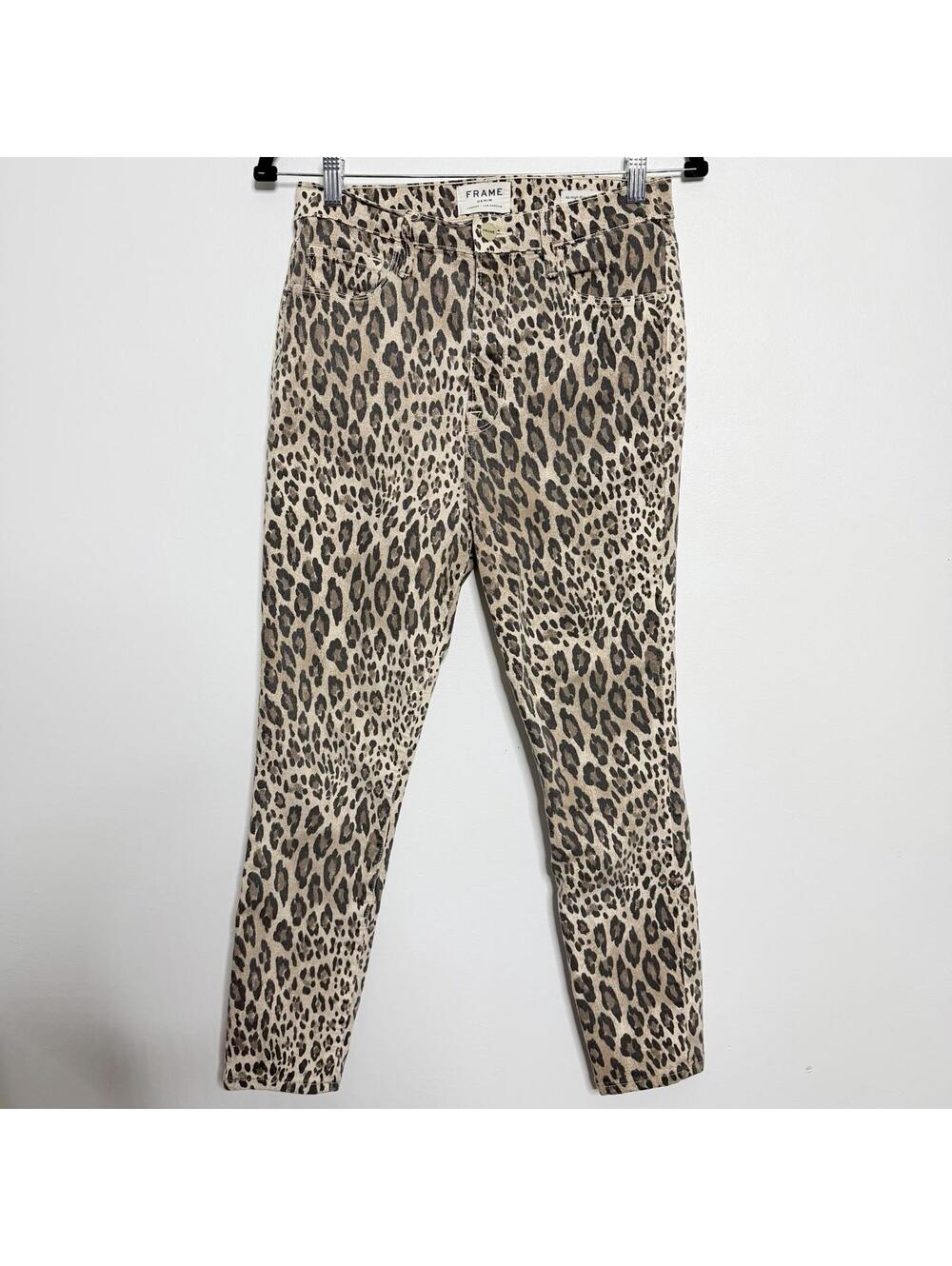 Frame Denim Ali High Rise Cigarette Cheetah Print Jeans 30 Camel Multi Skinny